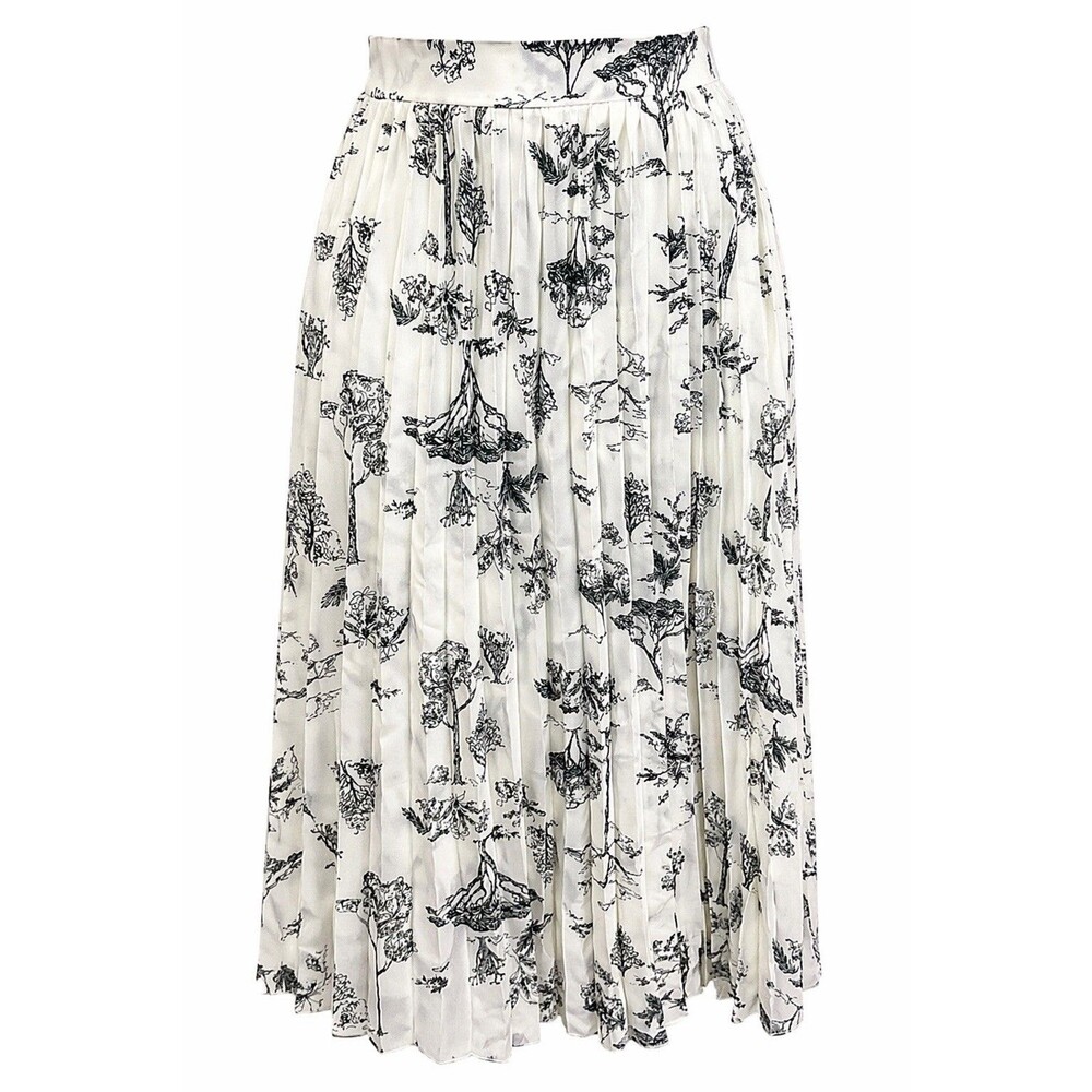 Hudson White‎ Pleated Toile Scenic Botanical Print Midi Skirt Spring Womens M
